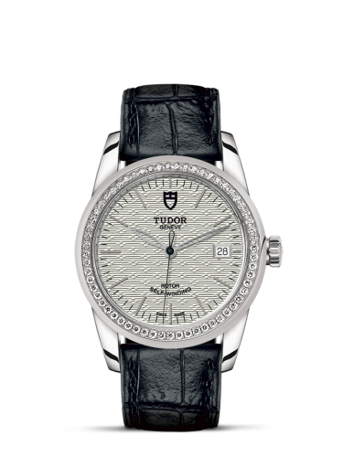 Tudor 55020-0059 : Glamour Date 36 Stainless Steel / Diamond / Jacquard Silver / Strap