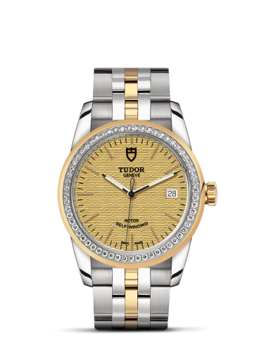 Tudor 55023-0027 : Glamour Date 36 Stainless Steel / Yellow Gold / Diamond / Jacquard Champagne / Bracelet