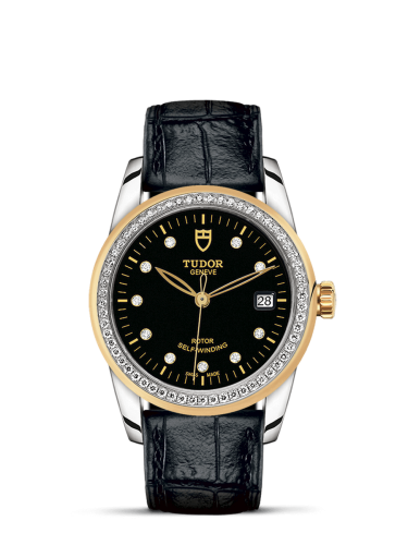 Tudor 55023-0046 : Glamour Date 36 Stainless Steel / Yellow Gold / Diamond / Black-Diamond / Strap