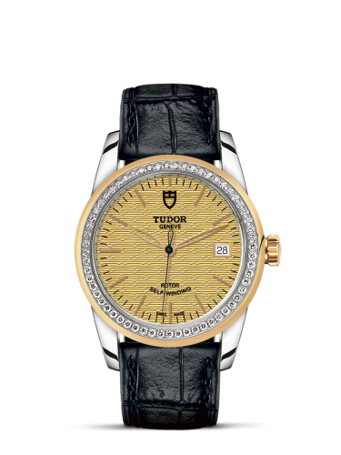 Tudor 55023-0051 : Glamour Date 36 Stainless Steel / Yellow Gold / Diamond / Jacquard Champagne / Strap