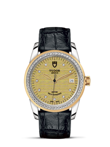 Tudor 55023-0052 : Glamour Date 36 Stainless Steel / Yellow Gold / Diamond / Jacquard Champagne-Diamond / Strap