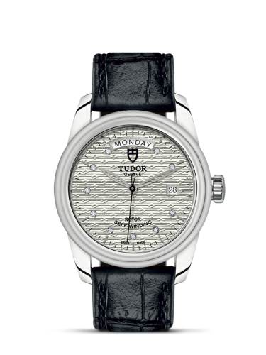 Tudor 56000-0038 : Glamour Day + Date Stainless Steel / Jacquard Silver-Diamond / Strap