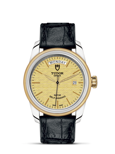 Tudor 56003-0010 : Glamour Day + Date Stainless Steel / Yellow Gold / Jacquard Champagne / Strap