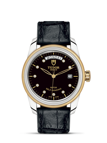 Tudor 56003-0045 : Glamour Day + Date Stainless Steel / Yellow Gold / Black-Diamond / Strap