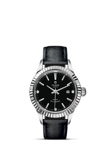 Tudor 12110-0025 : Style 28 Stainless Steel / Fluted / Black-Diamond / Strap