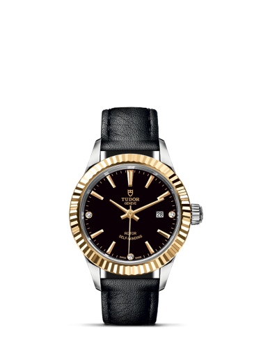 Tudor 12113-0024 : Style 28 Stainless Steel / Yellow Gold / Fluted / Black-Diamond / Strap