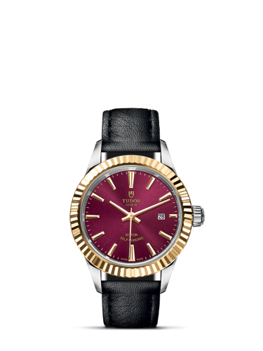Tudor 12113-0025 : Style 28 Stainless Steel / Yellow Gold / Fluted / Burgundy / Strap
