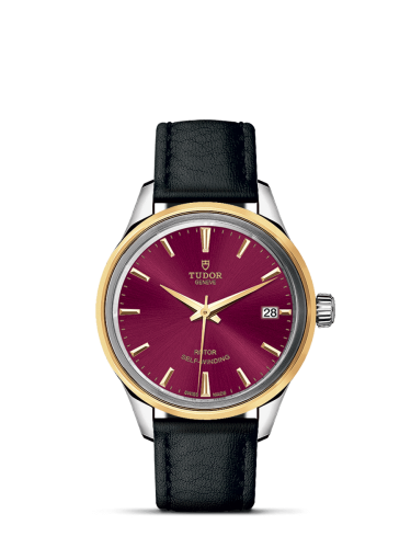 Tudor 12303-0014 : Style 34 Stainless Steel / Yellow Gold / Burgundy / Strap