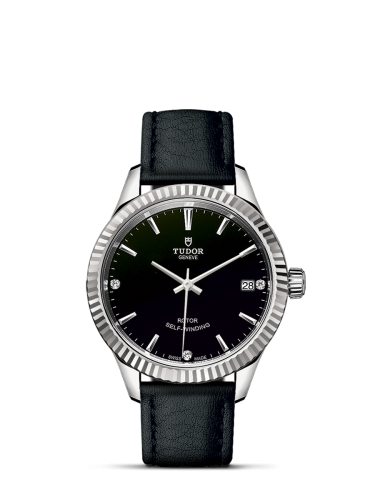 Tudor 12310-0025 : Style 34 Stainless Steel / Fluted / Black-Diamond / Strap