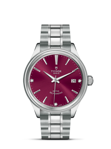 Tudor 12500-0015 : Style 38 Stainless Steel / Burgundy-Diamond / Bracelet