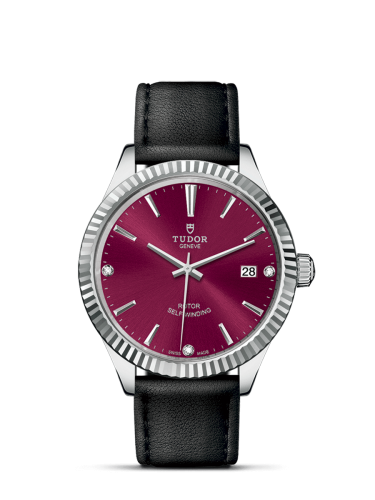 Tudor 12510-0030 : Style 38 Stainless Steel / Fluted / Burgundy-Diamond / Strap