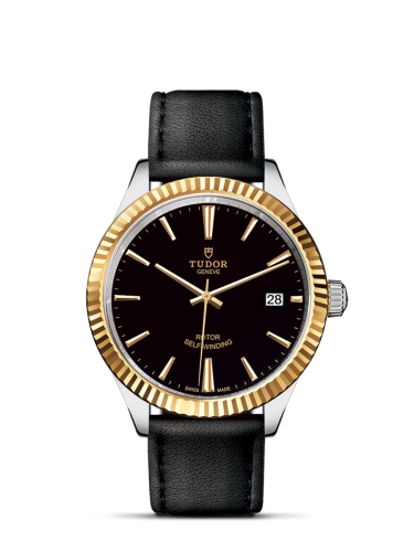 Tudor 12513-0019 : Style 38 Stainless Steel / Yellow Gold / Fluted / Black / Strap