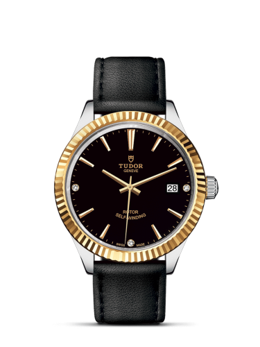 Tudor 12513-0022 : Style 38 Stainless Steel / Yellow Gold / Fluted / Black-Diamond / Strap