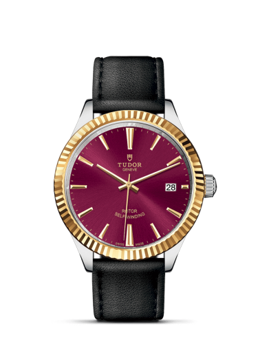 Tudor 12513-0023 : Style 38 Stainless Steel / Yellow Gold / Fluted / Burgundy / Strap