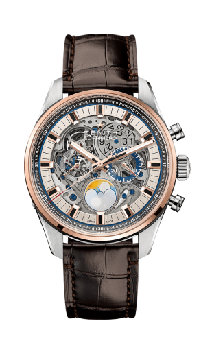 Zenith 51.2530.4047/78.C810 : El Primero Chronomaster Grande Date Full Open Stainless Steel / Pink Gold / Alligator