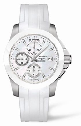 Longines L3.661.4.86.2 Conquest Chronograph White Ceramic Rubber