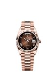 Rolex Day-Date 36 Everose Gold - Fluted / Brown Ombré - Roman / President (128235-0075)
