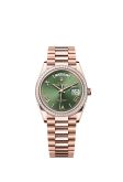 Rolex Day-Date 36 Everose Gold - Baguette / Green - Roman / President (128395TBR-0033)