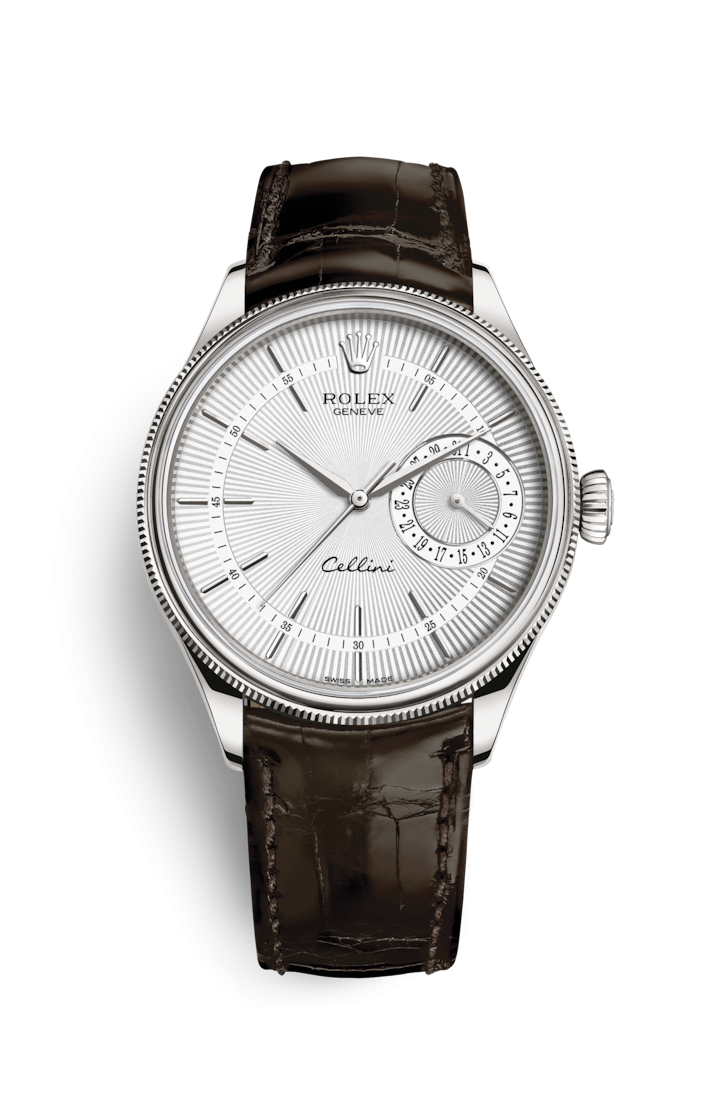 Rolex 50519 0012 Cellini Date White Gold Silver Alligator