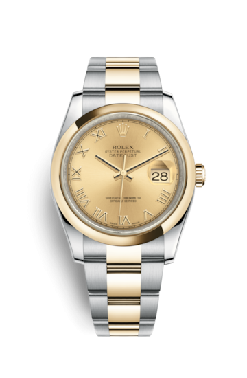 Rolex 116203-0128 : Datejust 36 Rolesor Yellow Domed / Oyster / Champagne  Roman » WatchBase