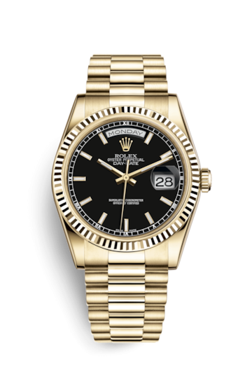 Rolex 118238-0107 : Day-Date 36 Yellow Gold Fluted / President / Black ...