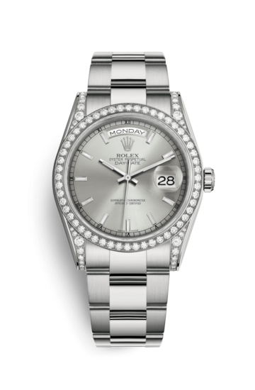 Rolex 118389-0076 : Day-Date 36 White Gold Diamonds / Oyster / Silver ...