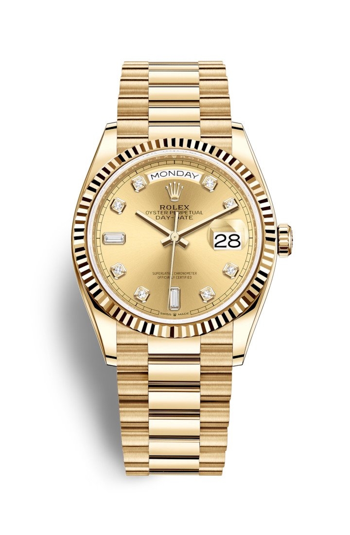 Rolex 128238-0008 : Day-Date 36 Yellow Gold / Fluted / Champagne ...