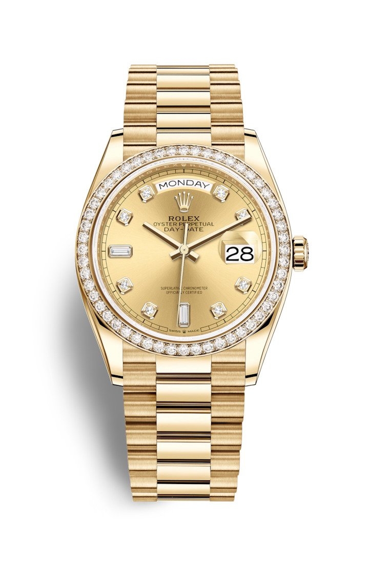 Rolex 128348RBR-0008 : Day-Date 36 Yellow Gold / Diamond / Champagne ...