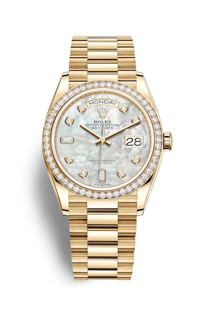 Rolex 128348RBR-0017 : Day-Date 36 Yellow Gold / Diamond / MOP-Diamond ...